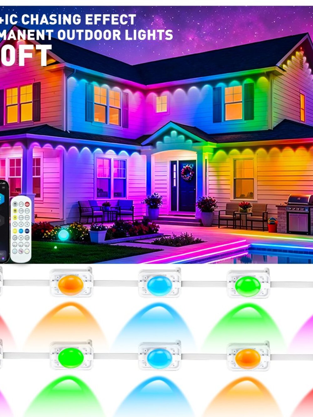 NEW 400FT Outdoor Lights Smart RGB + IC Eaves for House App & Remote